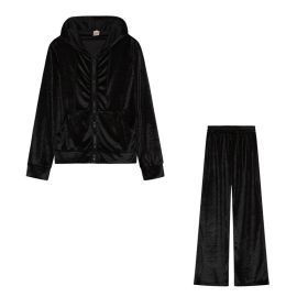 Fashion Rhinestone Velvet Sports And Leisure Suit Two-piece Set (Option: Black-S)