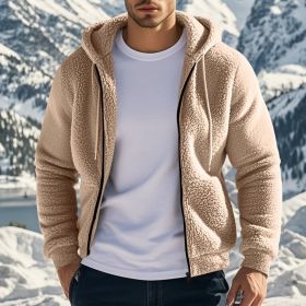 Men's Thickened Warm Double-sided Fleece Jacket Zipper (Option: Khaki-S)