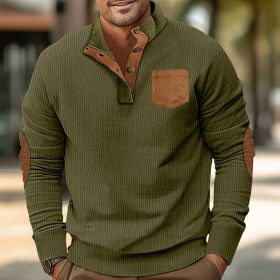 Patch Pocket Jacket Stand Collar Long Sleeve Corduroy Multicolor Hoodie (Option: Army green-M)