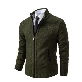 Men's Solid Color Stand Collar Cardigan Sweaters Coat (Option: Green-XXXXL)