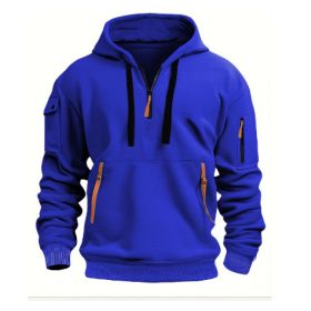 Dropped Shoulder Hooded Sweatshirt Men's Women's Plus Size Loose Pullover Fashion Sweatshirt (Option: Blue-5XL-1pcs)