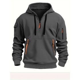Dropped Shoulder Hooded Sweatshirt Men's Women's Plus Size Loose Pullover Fashion Sweatshirt (Option: Dark Gray-XL-1pcs)