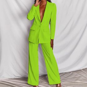 2pcs Casual Suit Lapel Button-down Blazer Jacket And Straight-leg Pants Office Commuting Business Trousers Set Clothing (Option: Green-XS)