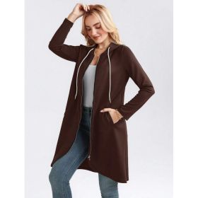 Personality Street Zip Hooded Long Velvet Lining Sweatshirt (Option: Brown-XXL)