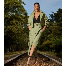 European And American Leisure Workwear Elegant Button Belt Suit Skirt (Option: Light Green-XS)