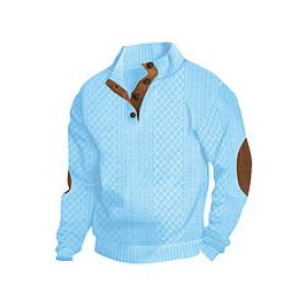 Stand Collar Long Sleeve Jacquard Knitted Pullover Sweater (Option: Sky Blue-5XL)