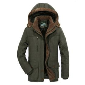 Thickened Multi-pocket Hooded Men's Cotton Coat (Option: Army green-4XL)