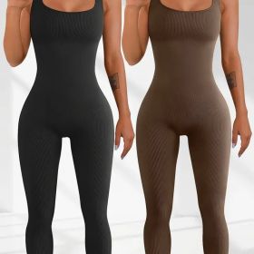 Women's Suspender Tank Top Tights (Option: Black and brown-XL)