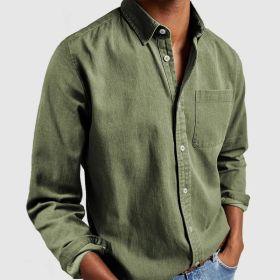 Men's Shirt New Long Sleeve Lapel (Option: Army green-L)