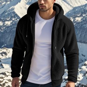Men's Thickened Warm Double-sided Fleece Jacket Zipper (Option: Black-M)