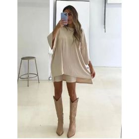 Women's Clothing Fashion Solid Color Loose T-shirt Tight Shorts Women (Option: Beige-M)