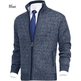 Men's Solid Color Stand Collar Cardigan Sweaters Coat (Option: Navy blue-XL)
