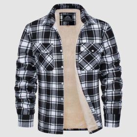 Fleece Lined Men's Jacket Long Sleeve Lapel Plaid (Option: Black And White Grid-M)