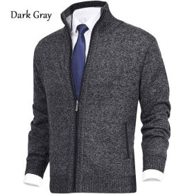 Men's Solid Color Stand Collar Cardigan Sweaters Coat (Option: Dark Gray-XL)