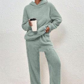 Fleece-lined Hooded Long Sleeve Dimensional Patch Pocket Casual Trousers Solid Color Suit (Option: Emerald-M)