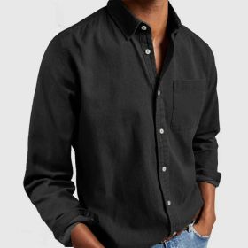 Men's Shirt New Long Sleeve Lapel (Option: Black-L)