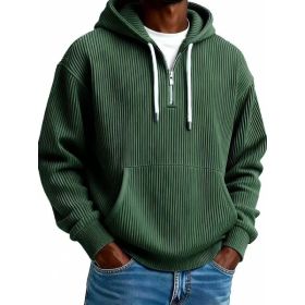 Men's Solid-Colored Corduroy Long-Sleeve Hoodie For Sports And Casual Wear (Option: Dark Green-M)