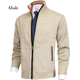 Men's Solid Color Stand Collar Cardigan Sweaters Coat (Option: Beige-XL)