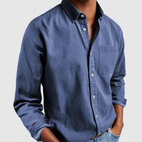 Men's Shirt New Long Sleeve Lapel (Option: Sapphire Blue-L)