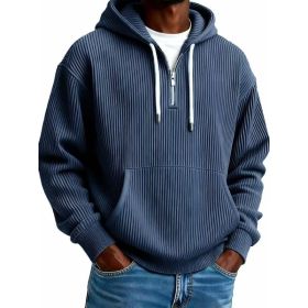 Men's Solid-Colored Corduroy Long-Sleeve Hoodie For Sports And Casual Wear (Option: Navy blue-XL)