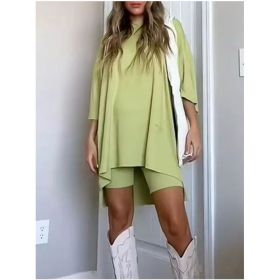 Women's Clothing Fashion Solid Color Loose T-shirt Tight Shorts Women (Option: Mint Green-XS)