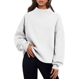 Casual Style Fleece Shirt Thick Half Turtleneck Loose Women's Sweater (Option: White-L)