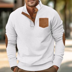 Patch Pocket Jacket Stand Collar Long Sleeve Corduroy Multicolor Hoodie (Option: White-L)