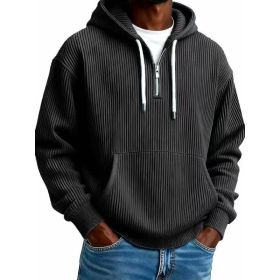 Men's Solid-Colored Corduroy Long-Sleeve Hoodie For Sports And Casual Wear (Option: Black-4XL)