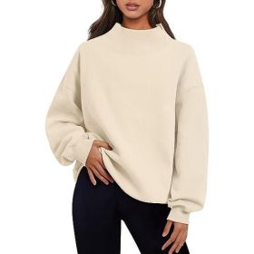 Casual Style Fleece Shirt Thick Half Turtleneck Loose Women's Sweater (Option: Apricot-XL)