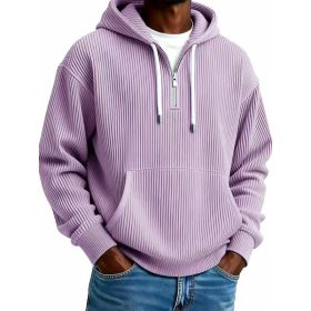 Men's Solid-Colored Corduroy Long-Sleeve Hoodie For Sports And Casual Wear (Option: Purple-XL)