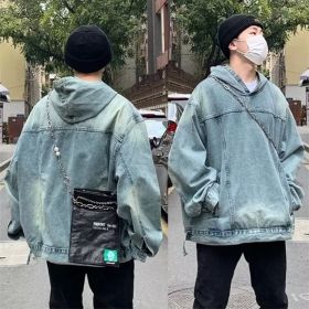 Men's Fashion Retro Hooded Denim Jacket Top (Option: Blue-XL)