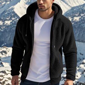 Men's Thickened Warm Double-sided Fleece Jacket Zipper (Option: Black-L)