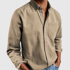 Men's Shirt New Long Sleeve Lapel (Option: Khaki-5XL)