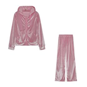 Fashion Rhinestone Velvet Sports And Leisure Suit Two-piece Set (Option: Pink-L)