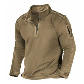 Men's Outdoor Zipper Pocket Long Sleeve Sweater (Option: Khaki-XL)