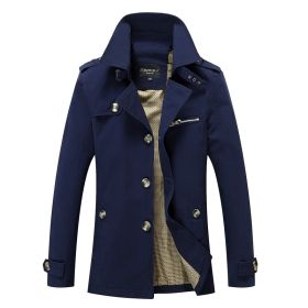 Men's Fashion Casual Solid Color Trench Coat (Option: Dark Blue-XXXXL)