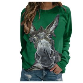 Loose Round Neck Donkey Head Floral Print Long Sleeve Pullover (Option: Green-XL)