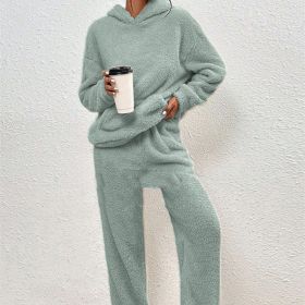 Fleece-lined Hooded Long Sleeve Dimensional Patch Pocket Casual Trousers Solid Color Suit (Option: Emerald-XS)