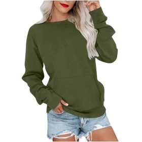Women's Pin Solid Color Round Neck Loose Long-sleeved Sweater (Option: Army green-XL)