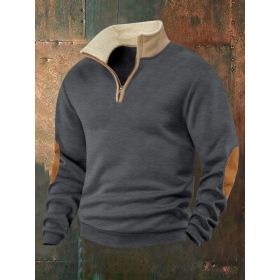 Retro Patchwork Half Cardigan Men's Long-sleeved Sweater (Option: Dark Gray-3XL)