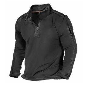 Men's Outdoor Zipper Pocket Long Sleeve Sweater (Option: Black-3XL)