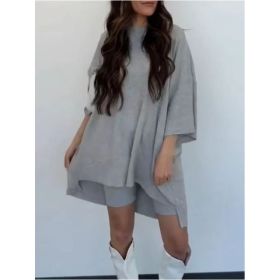Women's Clothing Fashion Solid Color Loose T-shirt Tight Shorts Women (Option: Light Gray-XXL)