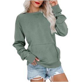 Women's Pin Solid Color Round Neck Loose Long-sleeved Sweater (Option: Grass Green-XL)