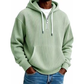 Men's Solid-Colored Corduroy Long-Sleeve Hoodie For Sports And Casual Wear (Option: Gray Green-XL)