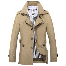 Men's Fashion Casual Solid Color Trench Coat (Option: Khaki-M)