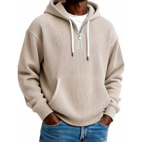 Men's Solid-Colored Corduroy Long-Sleeve Hoodie For Sports And Casual Wear (Option: Khaki-XL)