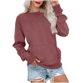 Women's Pin Solid Color Round Neck Loose Long-sleeved Sweater (Option: Dark Red-L)