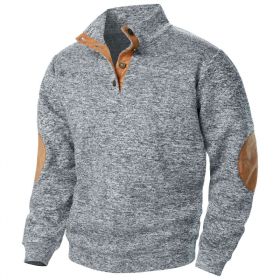 Men's Stand Collar Knitted Joint Stitching Casual Jacquard Cardigan Sweater (Option: Light Gray-XL)