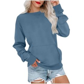 Women's Pin Solid Color Round Neck Loose Long-sleeved Sweater (Option: Peacock Green-XL)