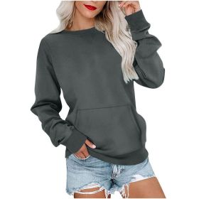 Women's Pin Solid Color Round Neck Loose Long-sleeved Sweater (Option: Dark Gray-XL)